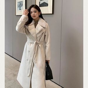 Women's Fur Faux Women Cashmere Coat Long Filling White Goose Down Overcoat Natural Mink fur Jacket Soft H1111 231115