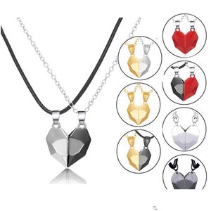 Pendant Necklaces Voleaf Magnetic Couple Half Heart Necklace Wishing Stone Pendant Cope Jewelry For Lover Gift Valentines Day Vne125 D Dhaof