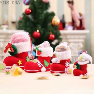 Juldekorationer Creative Christmas Candy Jar Boots Nyår Santa Shoes Stocking Gift Holder Bags Home Party Christmas Tree Pendant Decoration YQ231115