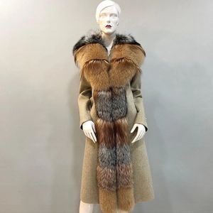 Women's Fur Faux Real Silver Coat Cashmere Wool With Collar Winter Jacket Women Warm 231115