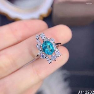 Cluster Rings Vintage Luxury Natural Apatite Ring 925 Sterling Silver Inlaid Women's Blue Gemstone Bridal Wedding Engagement Party Gift