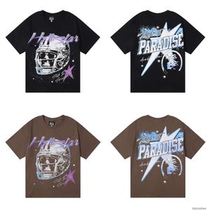Tasarımcı Moda Giyim Tshirt Lüks Erkek Günlük Tees High Street Hellstar Yaratıcı Eğlence Kafatası Kask Baskı Kalitesi Çift İplik Kısa Kollu T-Shirt Erkekler