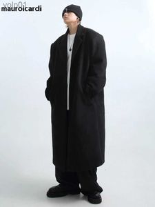 Herrjackor Mauroicardi Autumn Winter Long Overized Warm Moft Black Trench Coat Men med axelkuddar Lossa Casual Korean Fashion Overcoatl231115