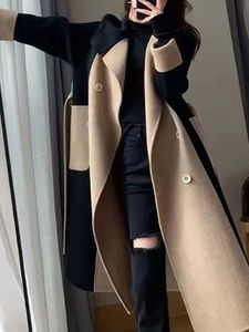 Erkek yün harmanlar zarif kadınlar yünlü ceket uzun kollu sokak kıyafetleri Kore moda ceketleri gevşek peri vintage 2023 Sonbahar Kış Paltoları 231114
