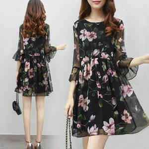 Casual Dresses Summer Women's Dress Korean Style Fashion Half Sleeve Flower Elegant Chic Vintage Boho Party Formal Occasion Tops