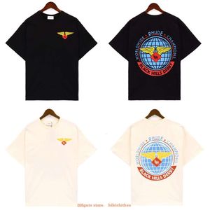 Tasarımcı Moda Giyim Tshirt Lüks Erkek Günlük Tees Rhude Earth Wings Flyball Baskı Erkekleri Kadın Çiftler Yaz Yuvarlak Boyun Marka Gevşek Kısa Kolu Kollu