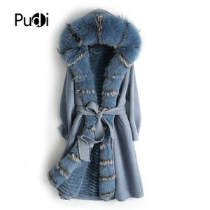 Pele feminina faux pudi casaco de lã real parka rex coelho forro gola feminina inverno longo com capuz jaqueta trench outwear zy18170 231115