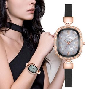Bilek saatleri kadın moda enfes mermer tasarım saatler lüks bayanlar deri band dikdörtgen gündelik kadın kuvars saat hediyesi swisterwatches