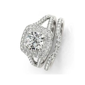 Fedi nuziali Fedi nuziali in argento 925 da 1 carato D Set di anelli di diamanti di colore Anelli di fidanzamento per matrimoni per gioielli da donna 231114