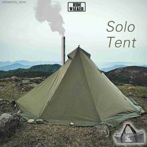 Tält och skyddsrum Fireproof Pyramid Tält Lätt solo Hot tält Cykling Flame Retardant Tält Camping Vattentät TEEPEE Tält med Snow Kirt Q231115