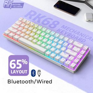 Klawiatury RK68 RK855 RK71 RGB bezprzewodowe 65 Kompaktowe mechaniczne 68 71 klawisze 60 Bluetooth Swappable Gaming 230414