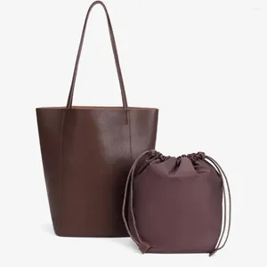 Evening Bags Motingsome Minimalist Thick Leather Woman Tote Bag Leisure Lady Shoulder Natural Handbag And Purses Autumn 2023