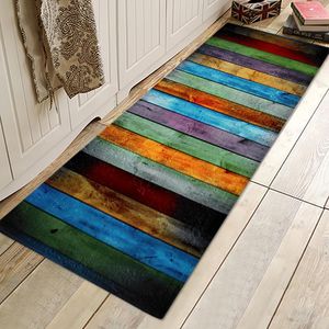 Bath Mats Wood Printed Floor Mat Door Carpet Grain Kitchen Entrance Doormat Flannel Fabric Rug