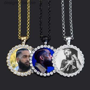 Pendant Necklaces Custom Photo Memory Medallions Rhinestone Glass Pendant Necklace with Lobster Chain Hip Hop Jewelry Personalized GiftL231115