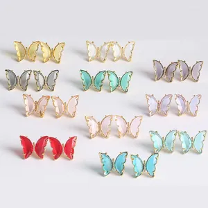 Stud Earrings Crystal Glass Cute Butterfly For Women Gold Color Korean Earring Christmas Jewelry Blue Yellow Red Pendientes