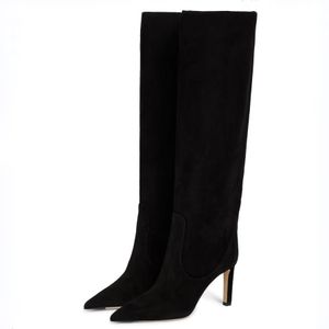 Berühmte Winter-Frauen-hohe Stiefel Senior Mavis 85 aus Wildleder-Pumps-Stiefeletten Italien Luxuriöse Damen-Spitzzehen-Designer-Abendkleid-High-Heel-lange Stiefeletten Box EU 35-43