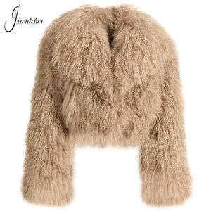 Women's Fur Faux Jxwatcher Mongolian Coat Women Big TurnDown Collar Short Real Winter Ladies Fashion Warm Fluffy Jacket Female Fall 231114