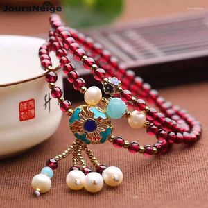 Strand Wholesale Natural Garnet Stone Bracelets Wine Red Beads With Roasted Blue Flower Pendant Bracelet Women Gift Crystal Jewelry