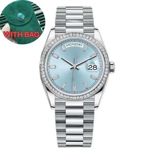 Män tittar på LF Factory Platinum 41mm Ice Blue Arabic Rare Dial Automatic Fashion Women Diamond Watch Folding 2813 Mekaniska klockor Lysande guldklocka Montre de Luxe