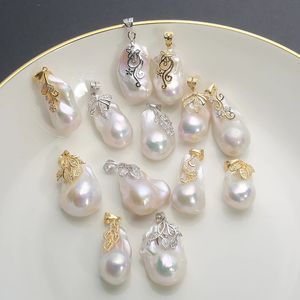 Pendant Necklaces Natural Freshwater large Baroque irregular Magic Light pearl pendant inlaid with diamond gold and silver color jewelry gifts PB 231115