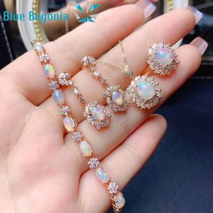 Wedding Jewelry Sets Natural Opal Jewelry Set 4*6mm Gemstone Ring Earring 6*8mm Pendant Necklace Exquisite Wedding Jewelry Set for Women 231115