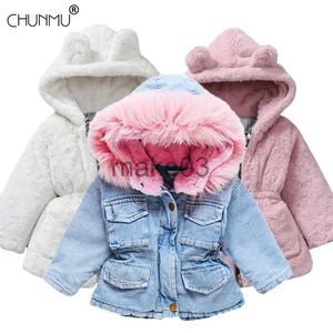 Giacche Abbigliamento per ragazze Cappotti per bambini per ragazze Giacche con collo di pelliccia per l'inverno Autunno Abbigliamento per bambini Plus Velluto Denim spesso Capispalla per bambini J231115