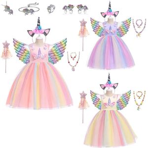 Flickans klänningar Little Girls Rainbow Unicorn Dance Party Tutu Dress Up Cosplay Ball Gown Princess Costume Birthday Present Halloween Carnival 231114