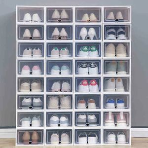 Storage Boxes Bins Clear Fold Plastic Shoes Case Thickened Transparent Box Door Home Closet Organizer Shelf Stack 231114