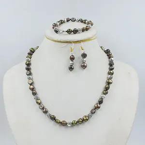 Halskette-Ohrringe-Set, 8 mm natürliche barocke Perlenkette. All-Match-einfaches schönes Mädchen-Geburtstagsgeschenk