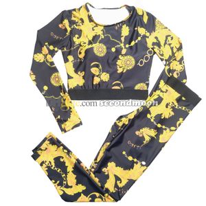 Dames Designer Trainingspak Ronde Hals Yoga Tops Bloemenprint Sportleggings Fitnesskleding met lange mouwen