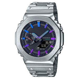 Sport-Digital-Quarz-Unisex-Uhr GM-B2100, Legierung, LED-Zifferblatt, voll funktionsfähig, Weltzeit, wasserabweisendes Stahlarmband, Eichen-Serie