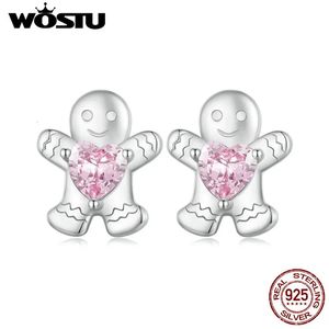 Stud Wostu Gingerbread Man Ear Stud 925 Sterling Silver Christmas Gift Box Earrings for Women Christmas Party Jewelry Gift Fie1656 231115