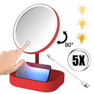 Compact Mirrors LED Makeup Mirrors With Llights 5X Magnifying Portable Round Travel Desktop Vanity Mirror Infinity Light Up Smart Cosmetics Tool 231109