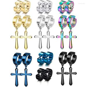 Backs Earrings 10 Pairs Stainless Steel Ring Cross Non Pierced Huggie Pendant Clip Earring Set For Men And Women