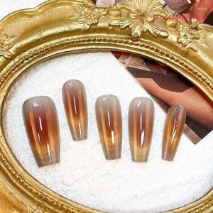 Pacote de unhas falsas com 30 caixões de cristal longo prensa em olhos de gato vara reutilizável para mulheres e meninas