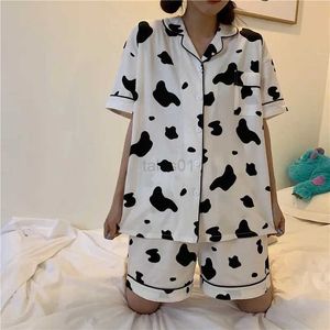 Kadın Uyku Salonu Pijamas Kadın Pijama Pijamalar Sevimli İnek Baskı Pijamaları Rahat Rahat Homewear 2 Parça Set Giyim Kadın Yaz Dropshipping Zln231115