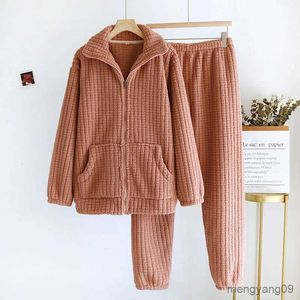 home clothing Long Sleeve Pajamas For Women Autumn Winter Thickened Flannel Warm Cardigan Set Home Clothing Female Sleepwear Pyjamas Men Suit R231115