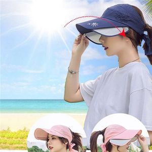 Wide Brim Hats Sun For Women UV Protection Visor Baseball Cap Summer Topless Beach Hat Cycling Fishing Shade Caps With Elastic Back