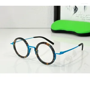 Montature per occhiali da sole Designer belga Rotondo Vintage Tartaruga Blu Occhiali Montatura per occhiali Lenti da lettura Occhiali da vista in lega di acetato di alta qualità