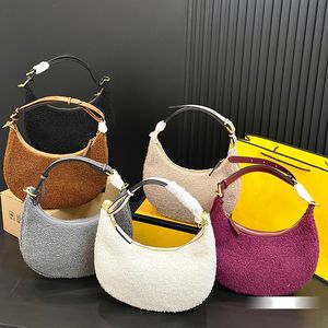 Womens Fluffy Tote Bag Luxury Cashmere Crossbody Shoulder Bags Designes U Shaped Handbag Ladies Wool Shellbags Fashion Suede Underarm Pouch