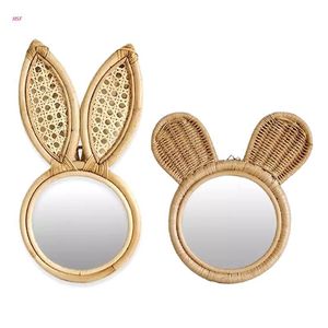 Mirrors Round Rattan Makeup Mirror Innovative Art Decor Dressing Bathroom Hanging