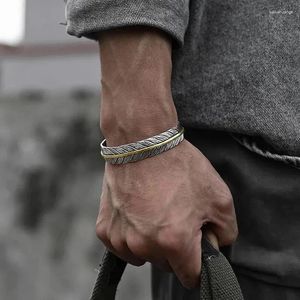 Bangle Charm Feather Cuff Bangles For Men Vintage Tibetan Silver Open Adjustable Male Creative Party Jewelry Lucky Gift