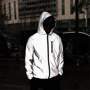 Herrjackor S-5XL Hooded Reflective Jacket Men Spring Waterproof Windbreaker For Boy Manal Quality Hiphop Mens Varsity Coats Plus Size 231115