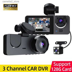 car dvr Dash Cam for Car Camera Video Recorder Dashcam DVRs Black Box 3 * Lens DVR with Rear View Camera 24H Parking Monitor 3 Channel Q231115