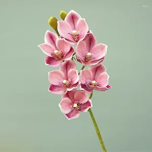 Dekoratif Çiçekler 6 Kafa Gerçek Touch Big Cymbidium Orchid Oda Dekor Yapay Sonbahar Dekorasyon Flores Flores Fleurs yapıcıs