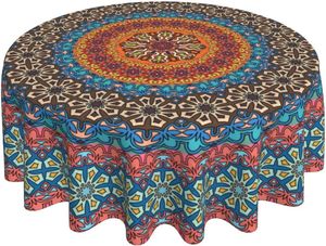 Bordduk Bohemian Mandala Round Tablecoch 60 tum Färgglada indiska boho bordskläder rustik modern konst vattentät återanvändbar bord täckning 231115