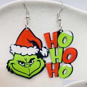 Charm Christmas Acrylic Earrings Fashion Cartoon Design Asymmetric Xmas Tree Charm Dangles Hohoho Letter Star Snowman Snowflake Santa Dhrw2