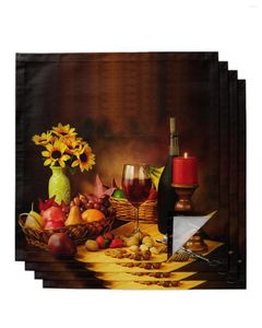 Tovagliolo da tavola 4 pezzi Vino rosso Frutta Cibo Girasole Quadrato 50cm Decorazione di nozze per feste Panno Cucina Cena Tovaglioli