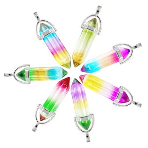 Rainbown Glass Crystal Bullet Meditation Healing Chakra Pointed Stone Pendants für die Herstellung von Halskettenschmuck