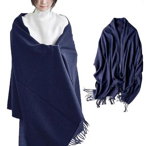 Scarves Super Soft Autumn And Winter Thick Wool Scarf Shawl Dual Use Navy Blue Women Solid Oversized